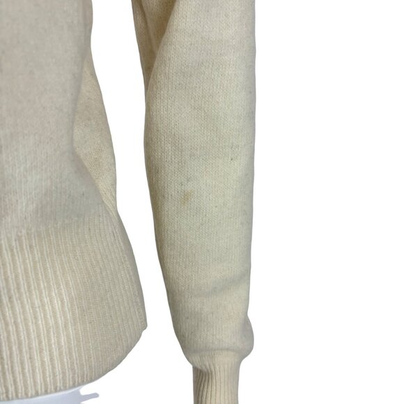 Vintage 80s Wool Sweater Women's Small Cream Collared Back Lambswool Angora Pull - Picture 9 of 9
